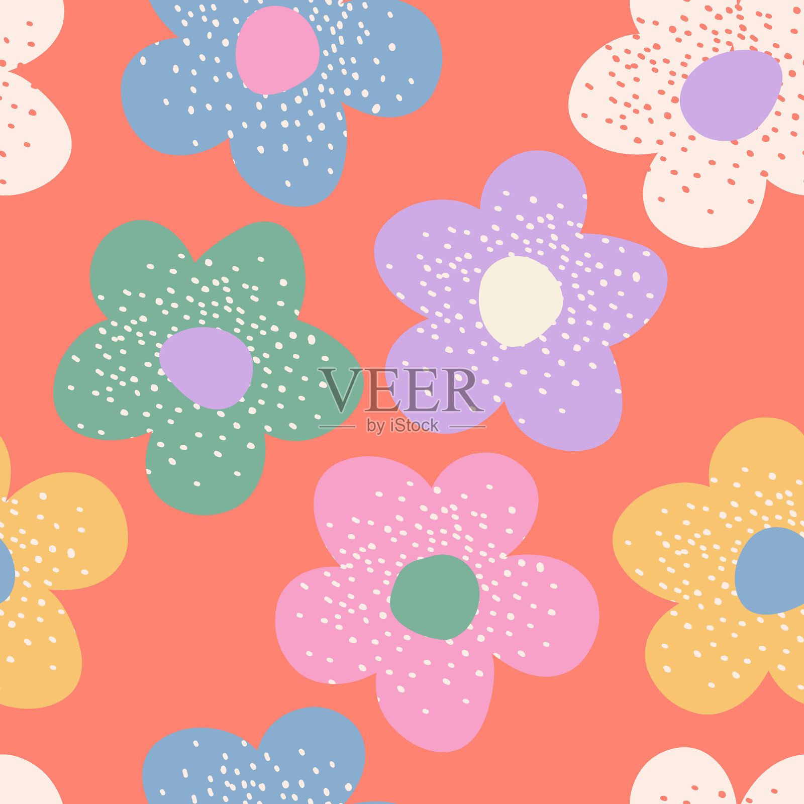 手绘花，无缝图案与花卉织物，纺织品，服装，包装纸，封面，横幅，室内装饰，抽象的背景。插画图片素材