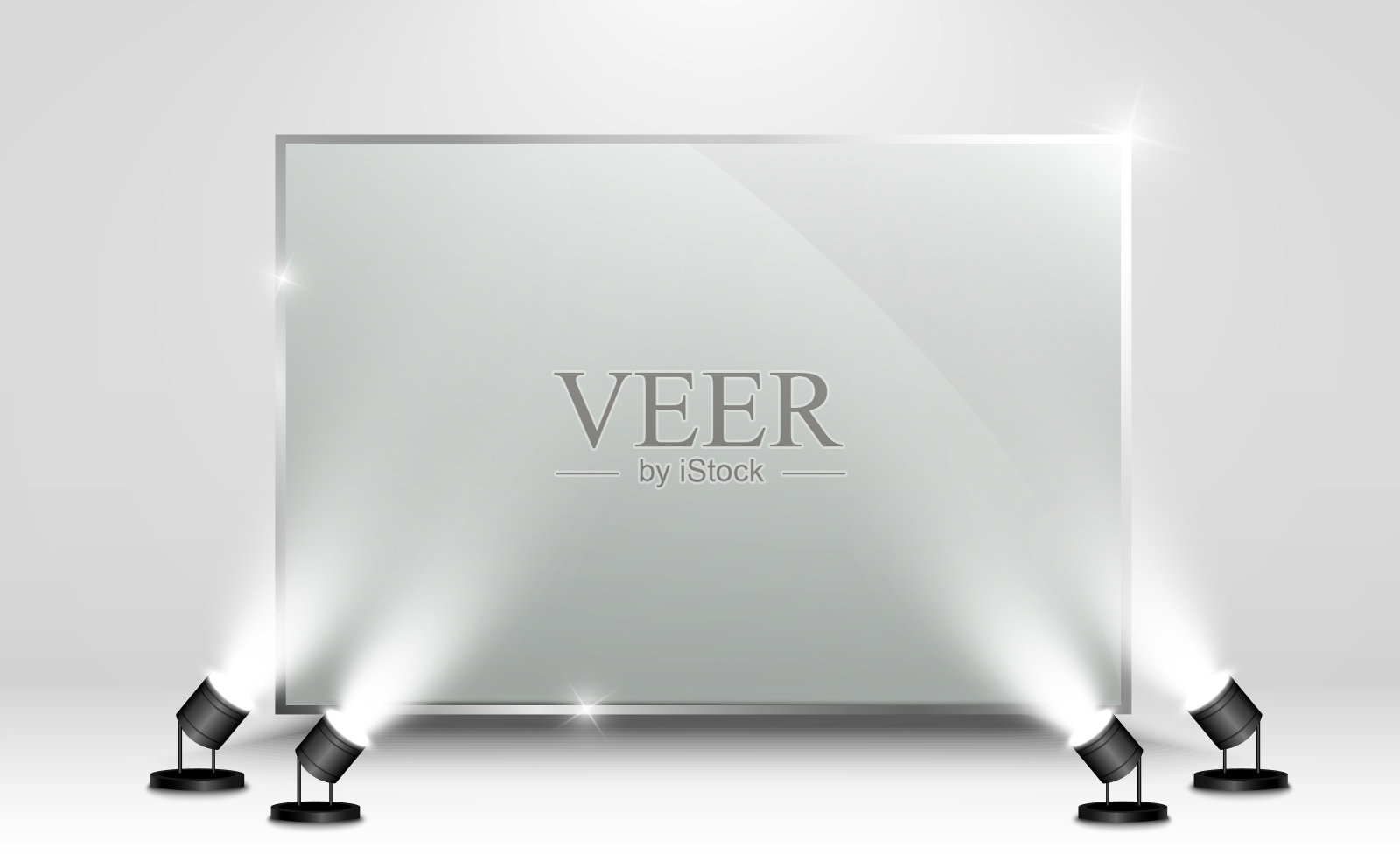 由聚光灯照亮的玻璃框架。演讲的地方。插画图片素材