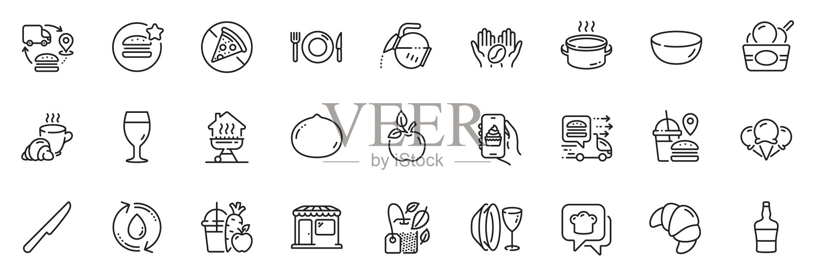 图标包装为碗、菜汁和餐刀图标素材