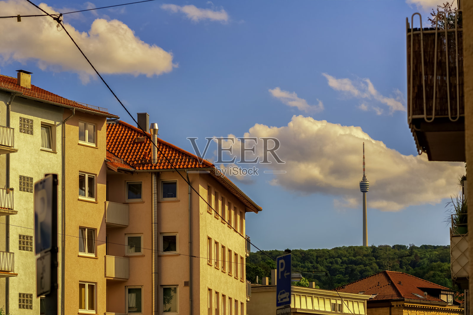 斯图加特电视塔的景色照片摄影图片