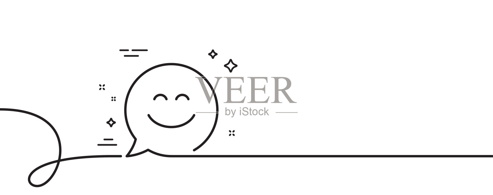 微笑聊天线图标。快乐的表情符号。演讲泡沫。带旋度的连续线。向量插画图片素材