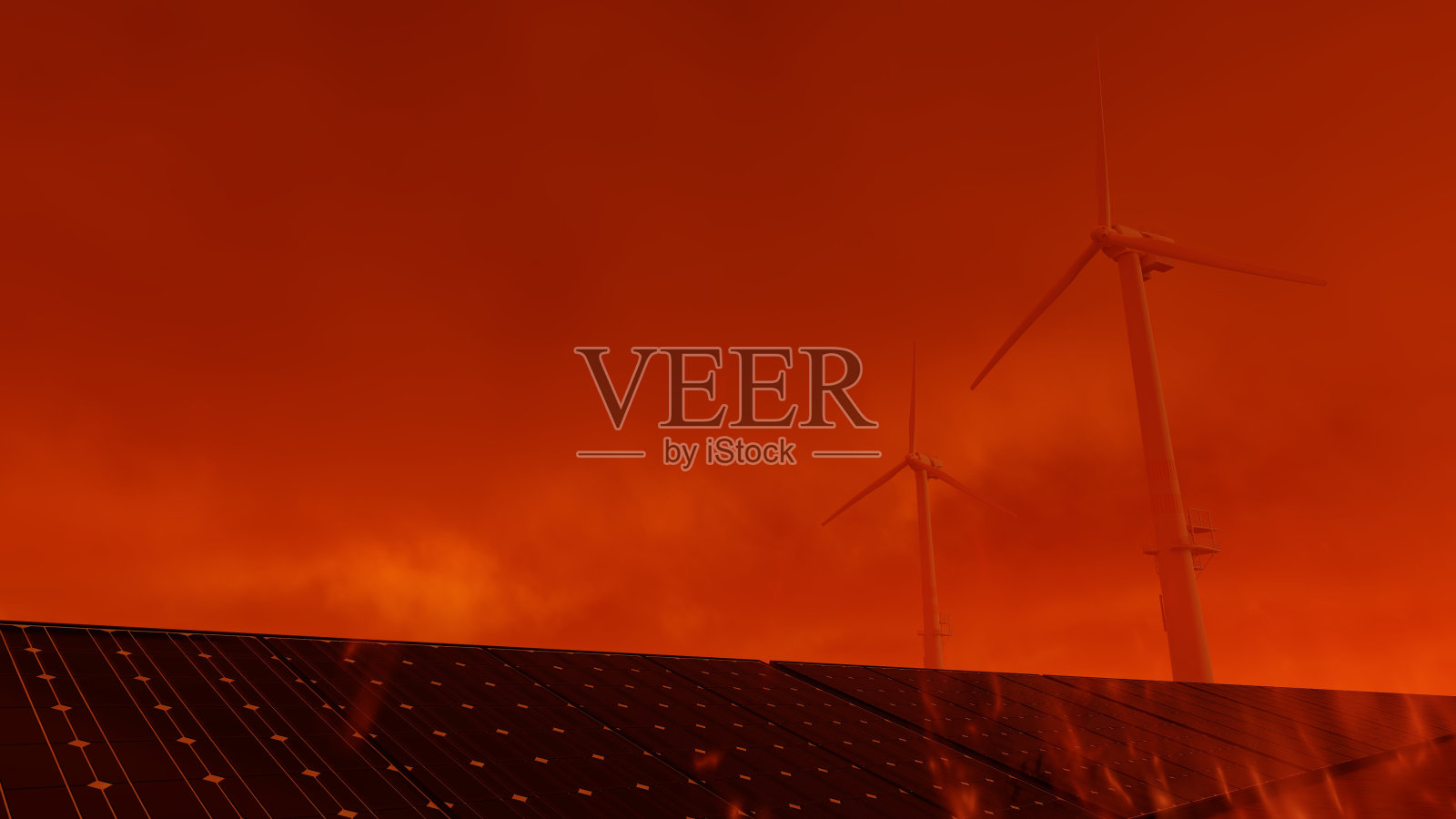 太阳能风力涡轮机红色污染照片摄影图片