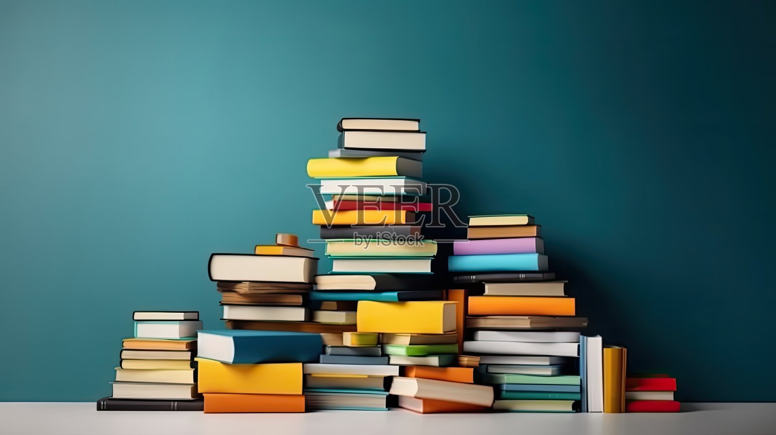 侧视图的世界图书日横幅设计的收集堆栈的书籍干净的背景照片摄影图片