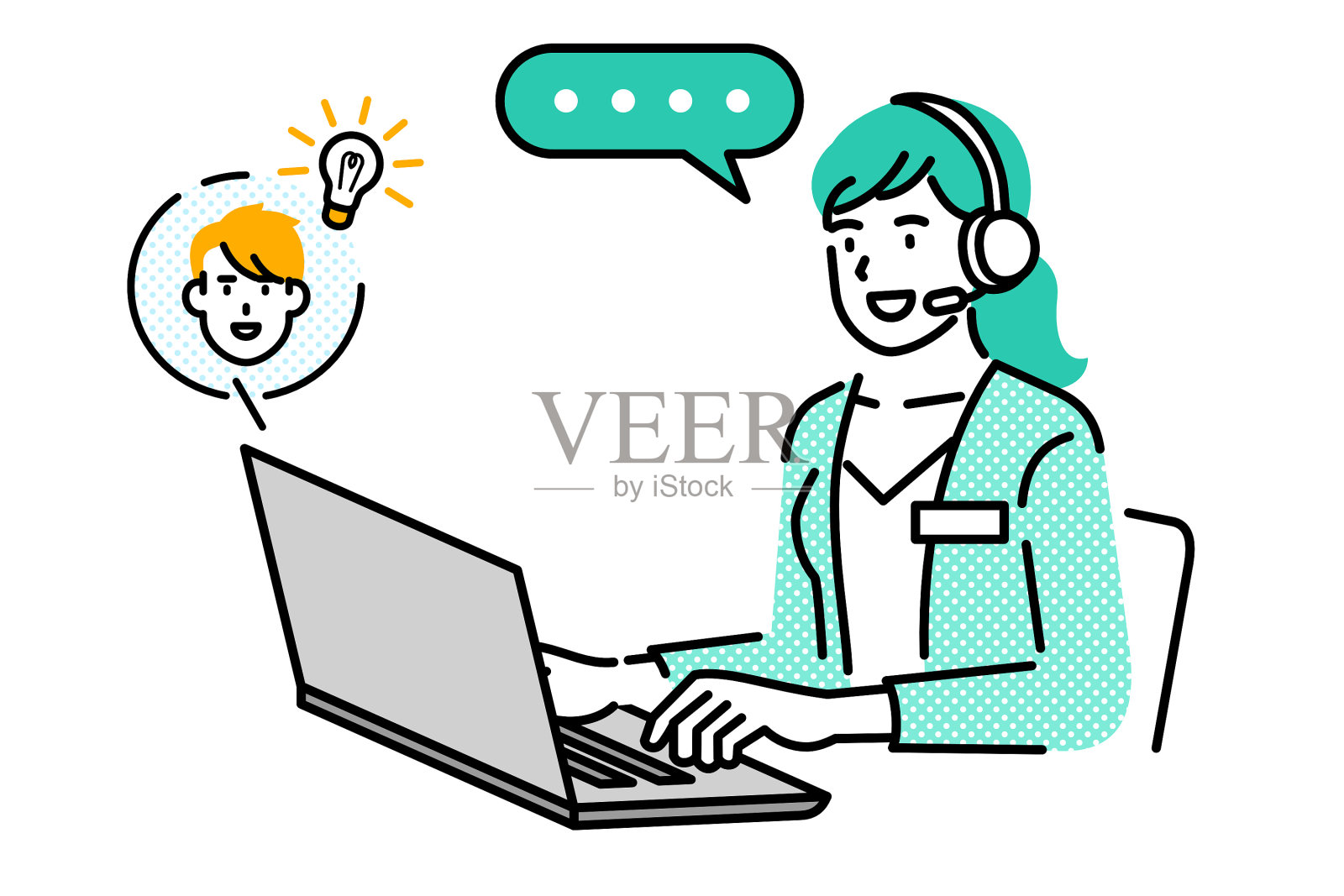 呼叫中心女座席插画图片素材