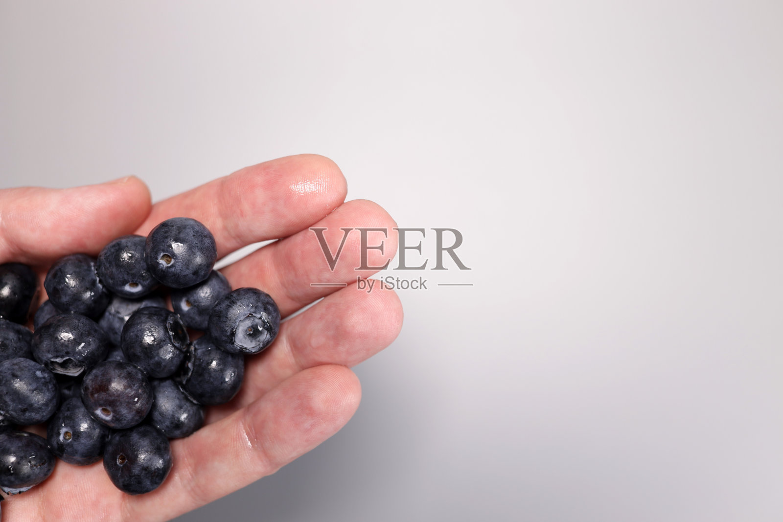 手里拿着一把新鲜蓝莓。文本复制空间照片摄影图片