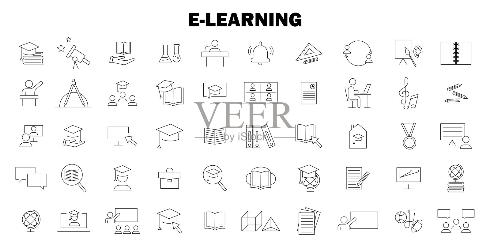 数字学习线图标。轮廓符号集合。优质的质量。矢量插图。股票的形象。图标素材