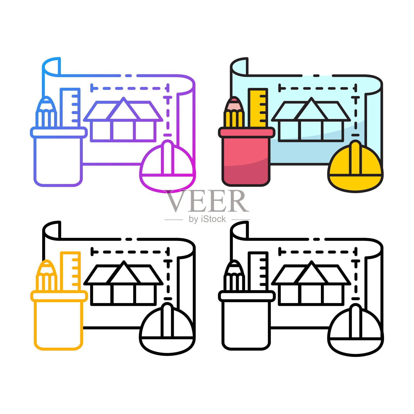 绘制图标设计在四个变化的颜色图标素材