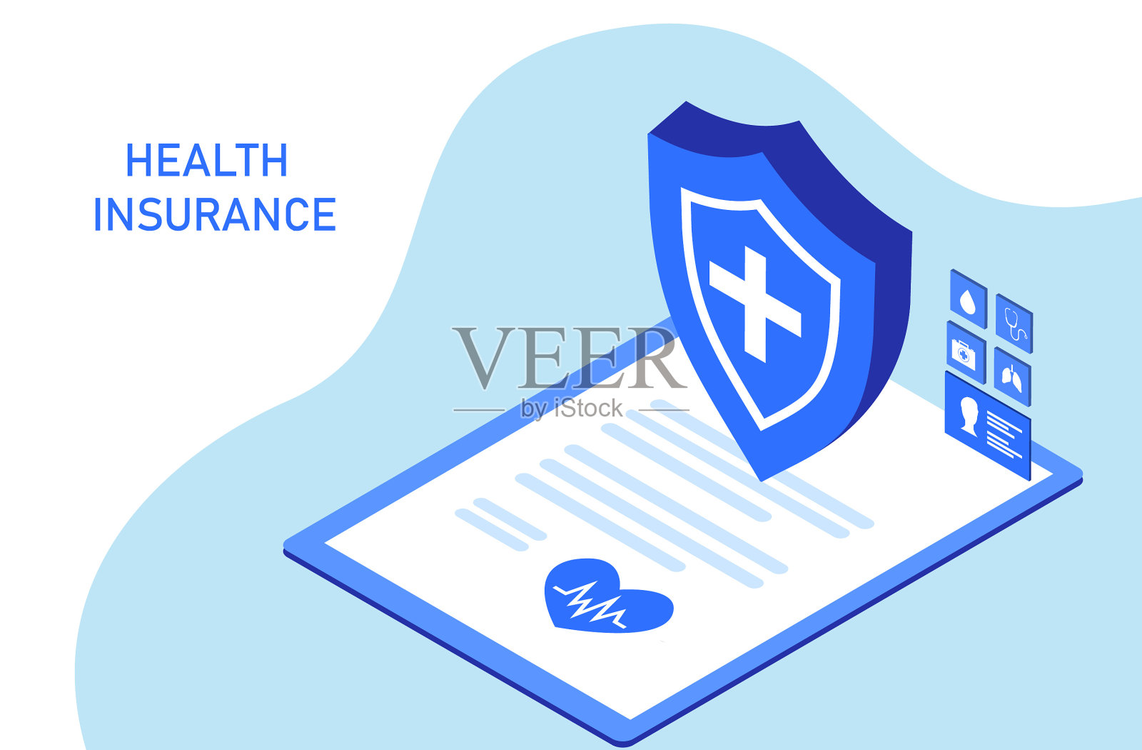 健康保险的概念，医疗保险的意外和健康保护。插画图片素材