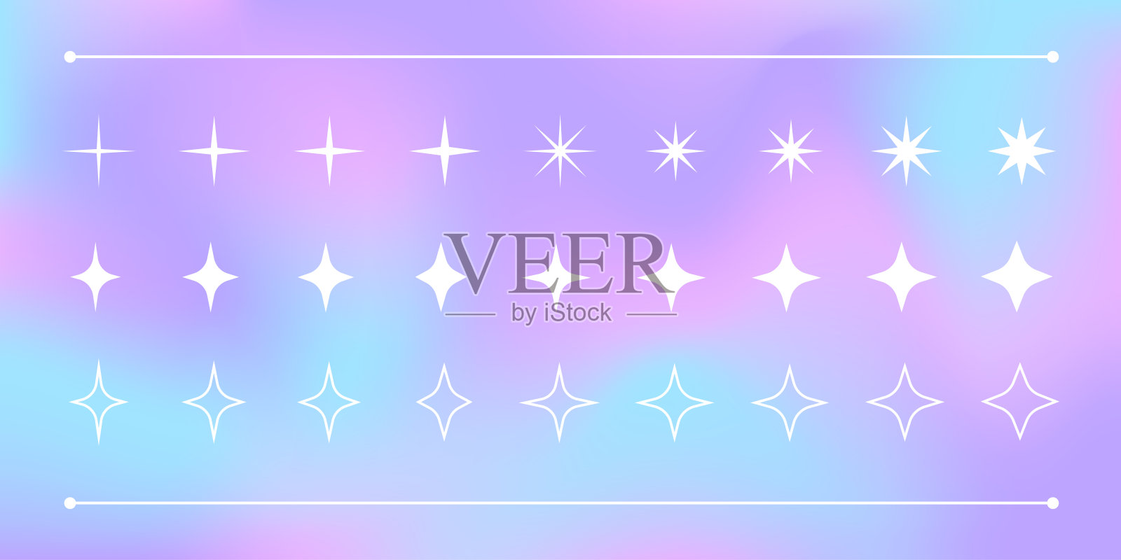 Y2K流行的星形，标志和符号，千禧年抽象元素，在渐变背景上收集复古设计形状。插画图片素材