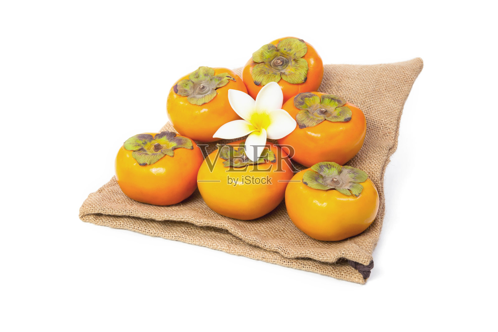 白底上带袋的柿子照片摄影图片