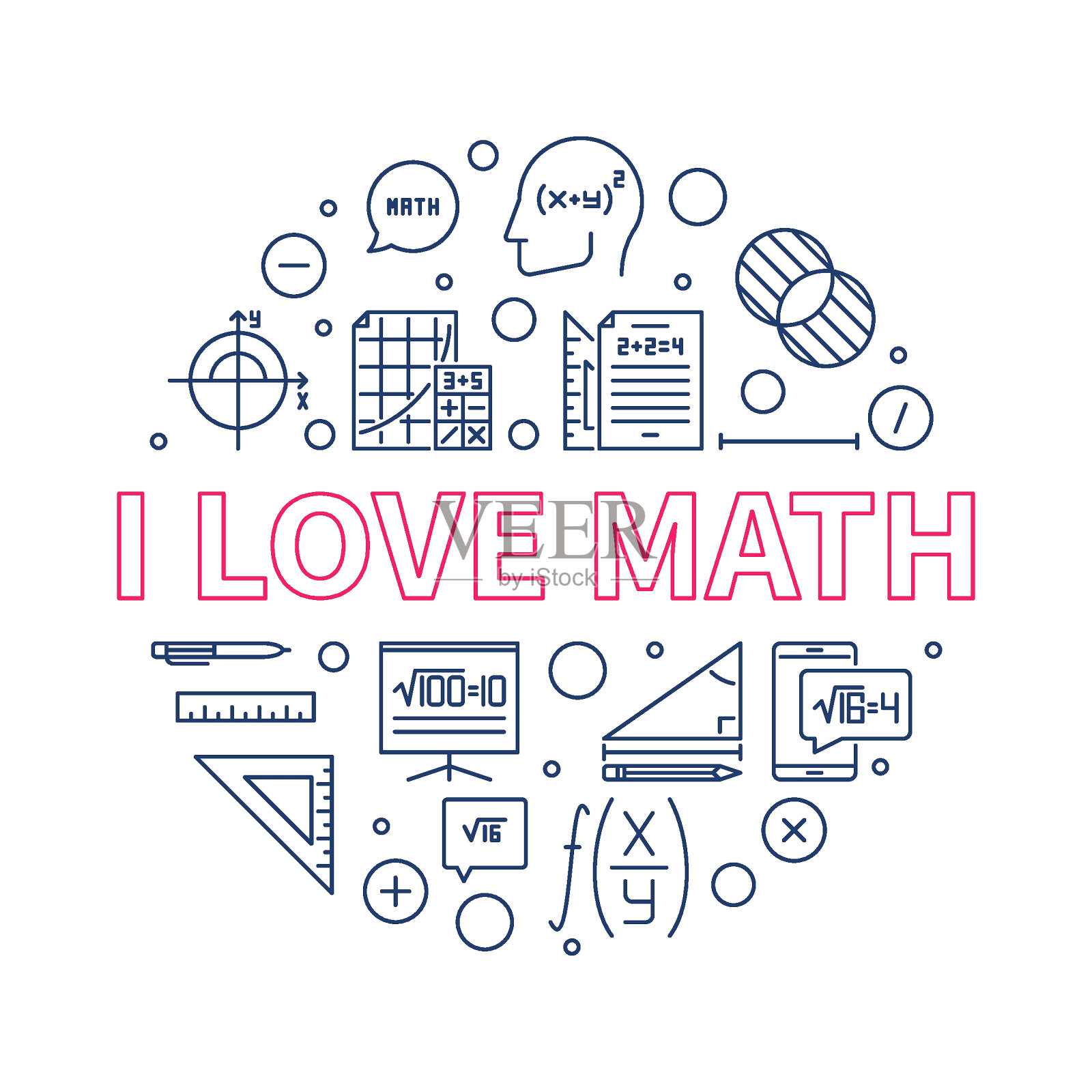 我爱数学概念向量线圆形横幅-数学教育圆形插图插画图片素材