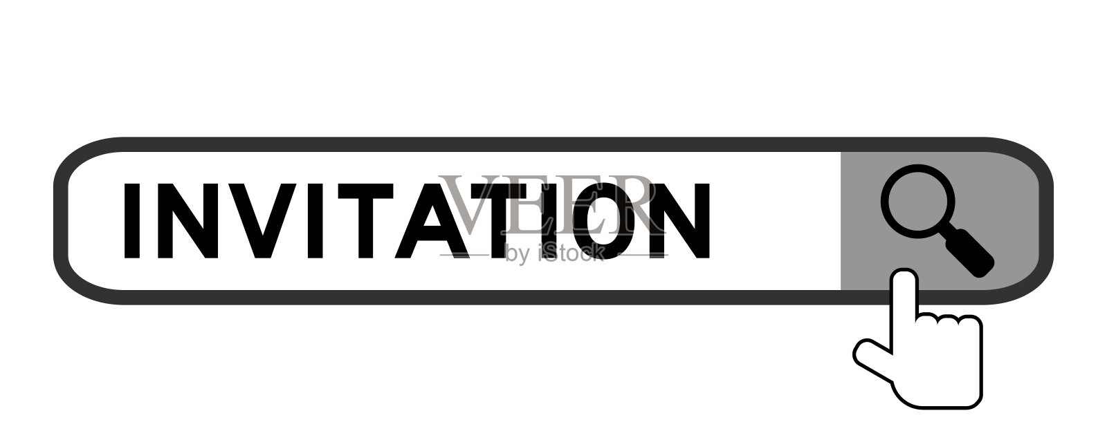 搜索横幅在word邀请与手在白色背景上放大镜图标插画图片素材