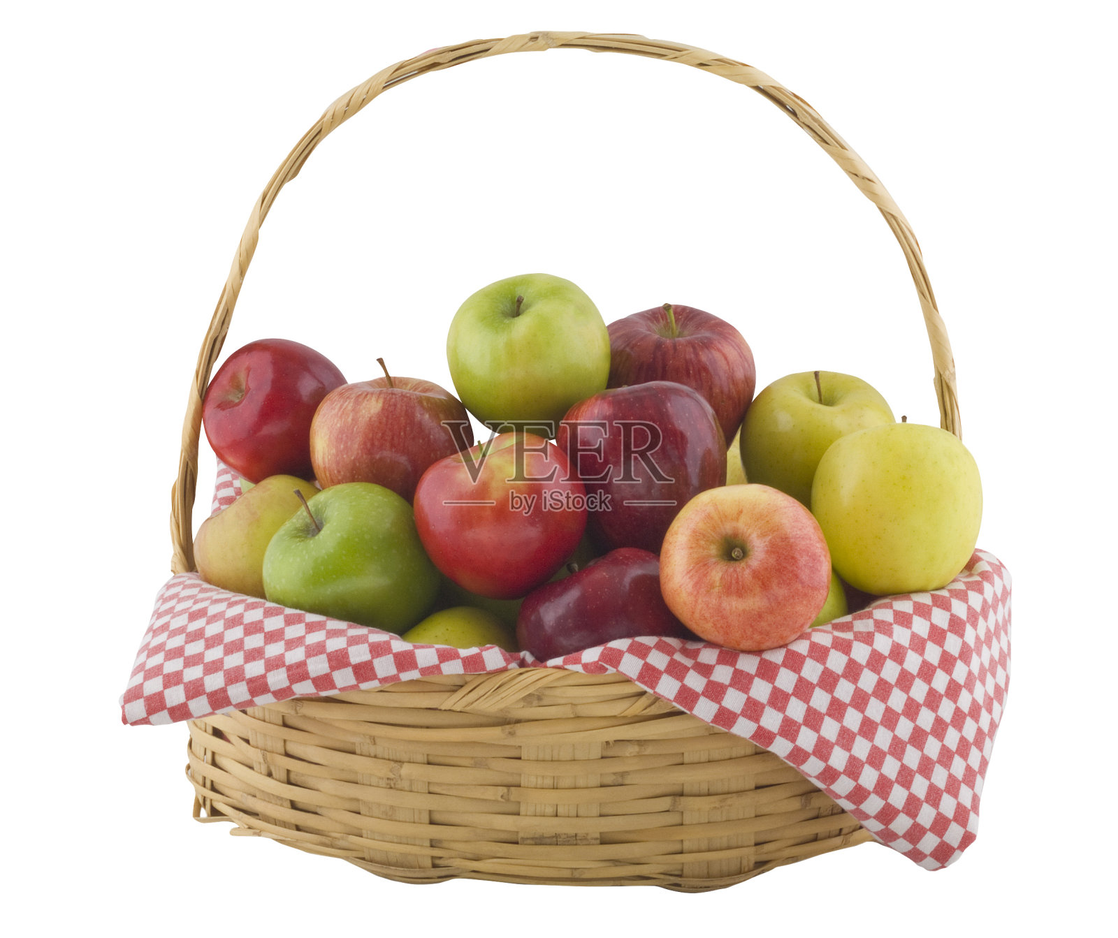 柳条篮子里美味的新鲜苹果。照片摄影图片