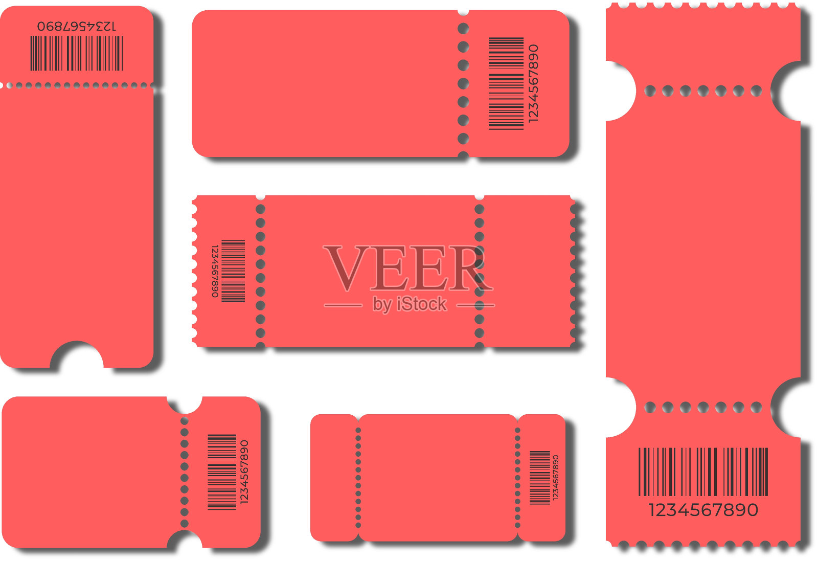 一套票，红色票。向量的优惠券。票模板。插画图片素材