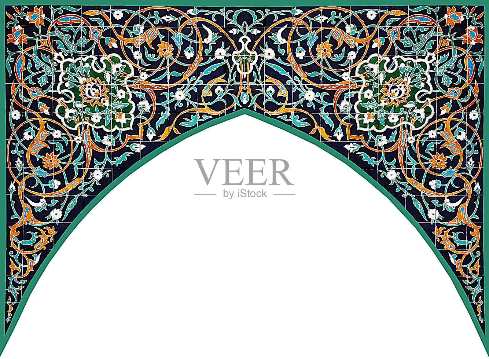 白色背景的阿拉伯风格拱门。照片摄影图片