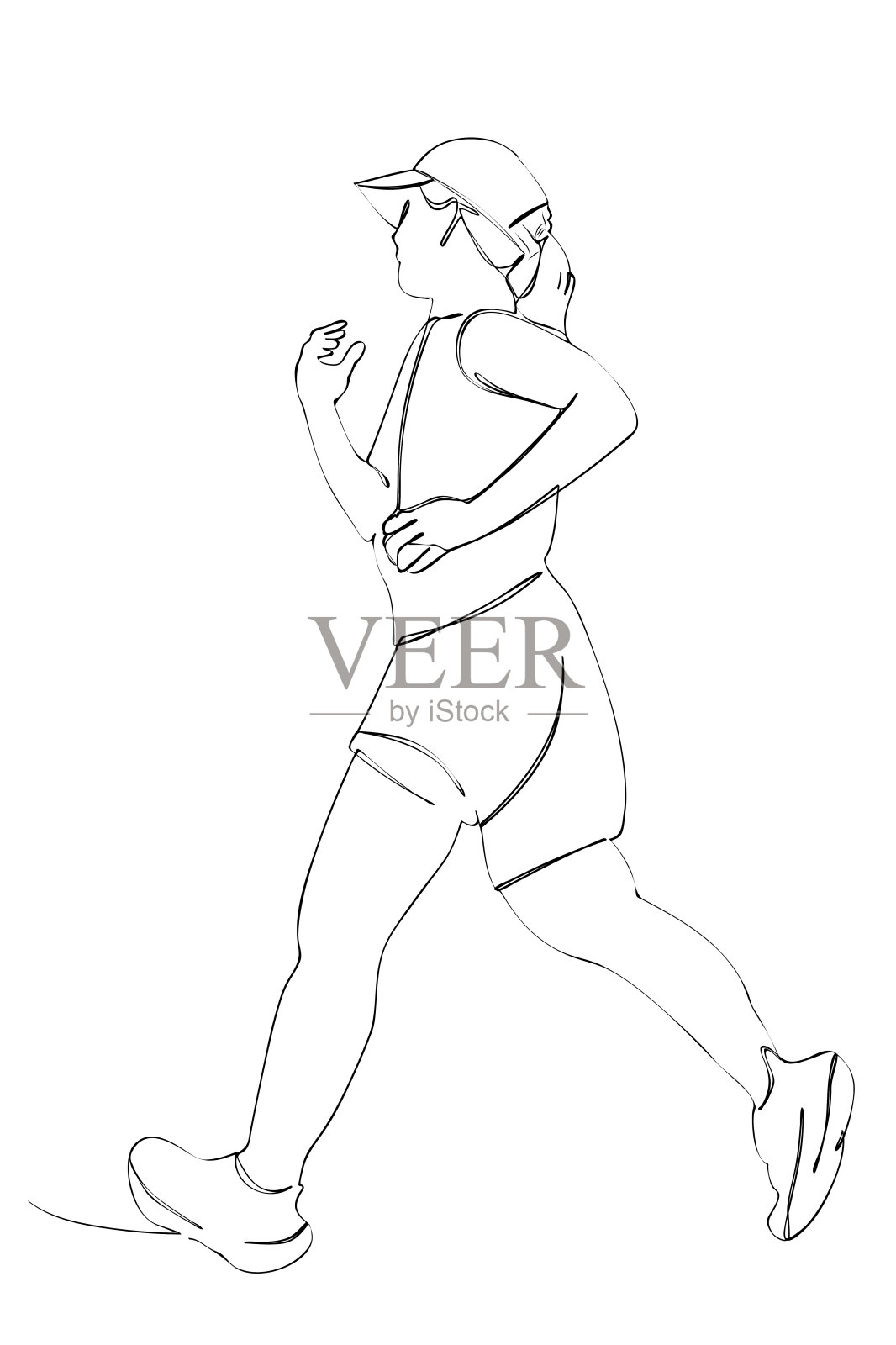 女子热身跑跑，线条艺术连续线条简单矢量，孤立在白色上插画图片素材