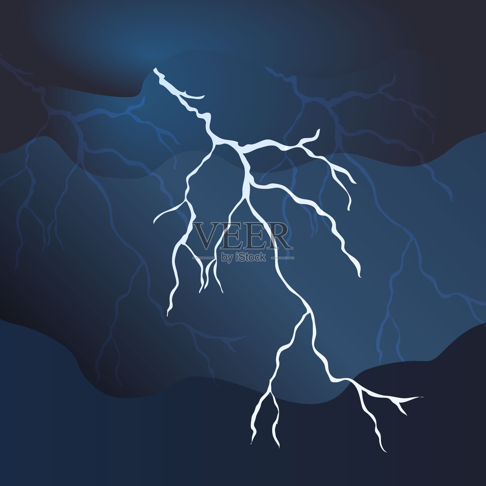 闪电与反射在黑暗的天空用纸风格插画图片素材