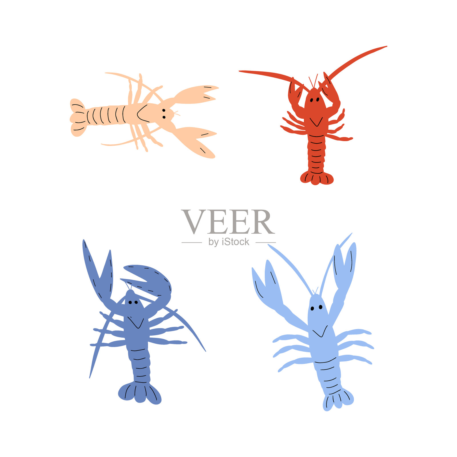 小龙虾性格的海洋动物在深背景。野生动物插图。内衣的世界。矢量插图。插画图片素材