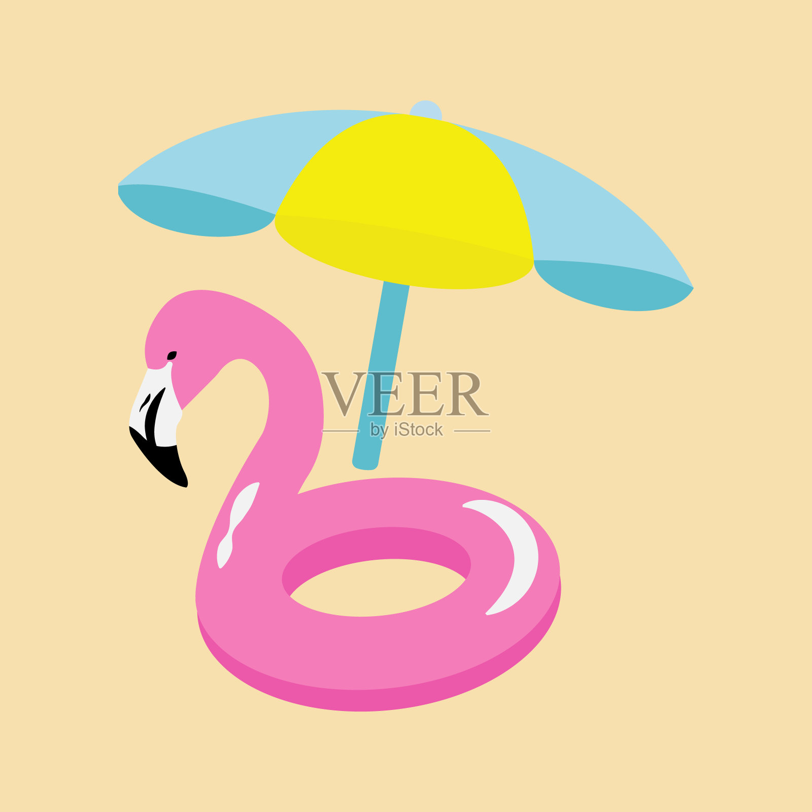 卡通夏日元素，旅游，沙滩，夏日配饰。异国情调的水果矢量插图。手掌和农用板。伞插画图片素材