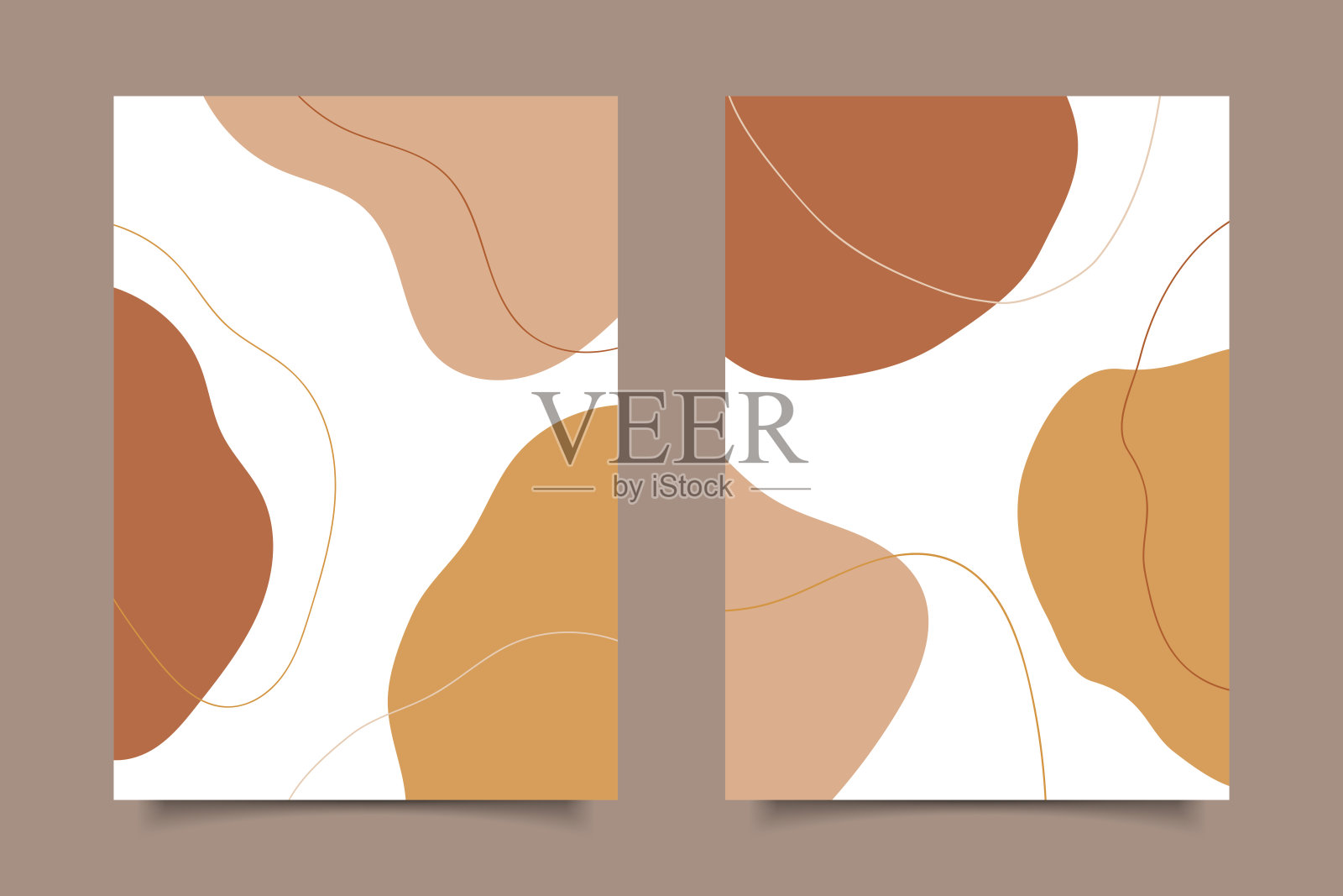 一套抽象的现代手绘有机形状封面模板设计插画图片素材