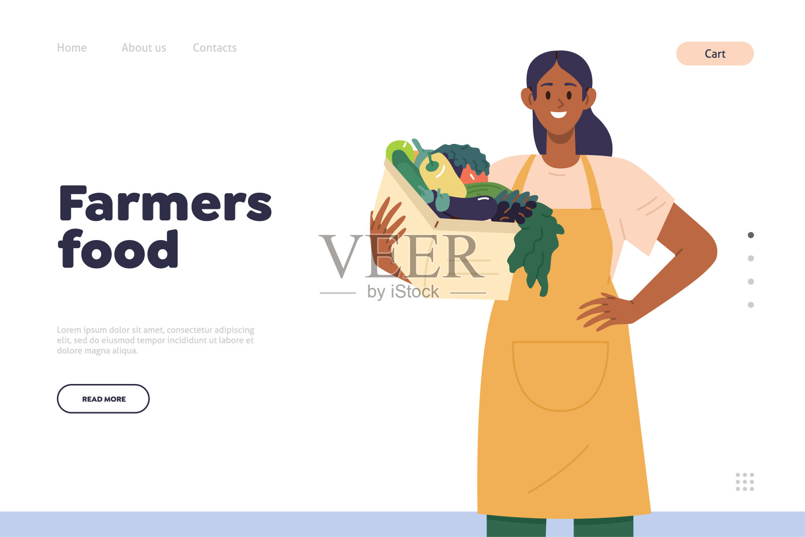 农家食品广告登陆页设计模板与快乐成功的女园丁插画图片素材