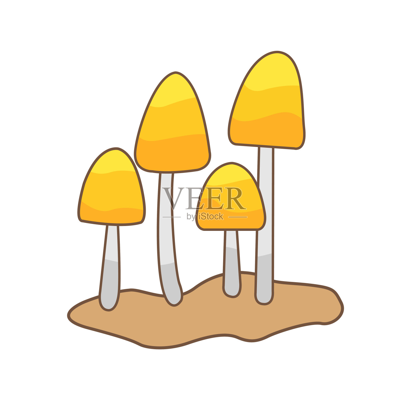 黄色蘑菇在地面矢量插图装饰野生场景和自然概念。插画图片素材