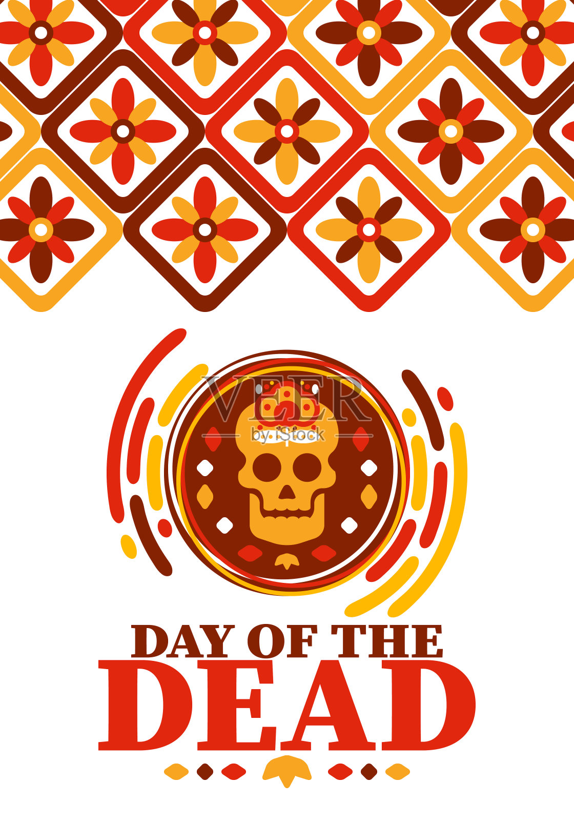 11月的亡灵节。纪念死者的节日。每年在墨西哥和其他拉丁美洲国家庆祝。墨西哥和西班牙传统的图案和纹理与头骨插画图片素材