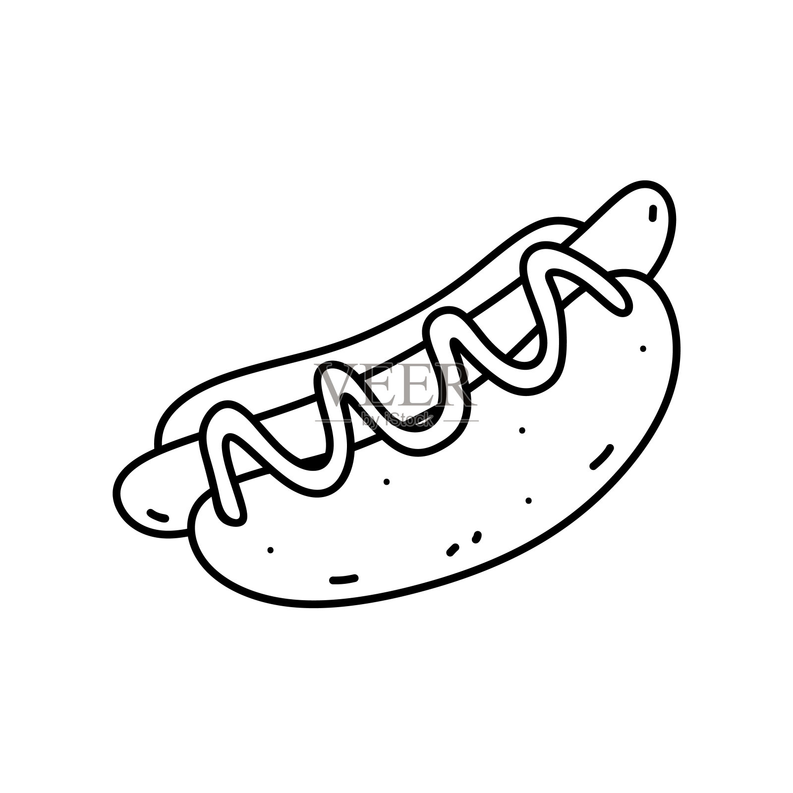 热狗被隔离在白色背景上。街头小吃。矢量手绘插图涂鸦风格。适合各种设计，卡片，标志，菜单。插画图片素材