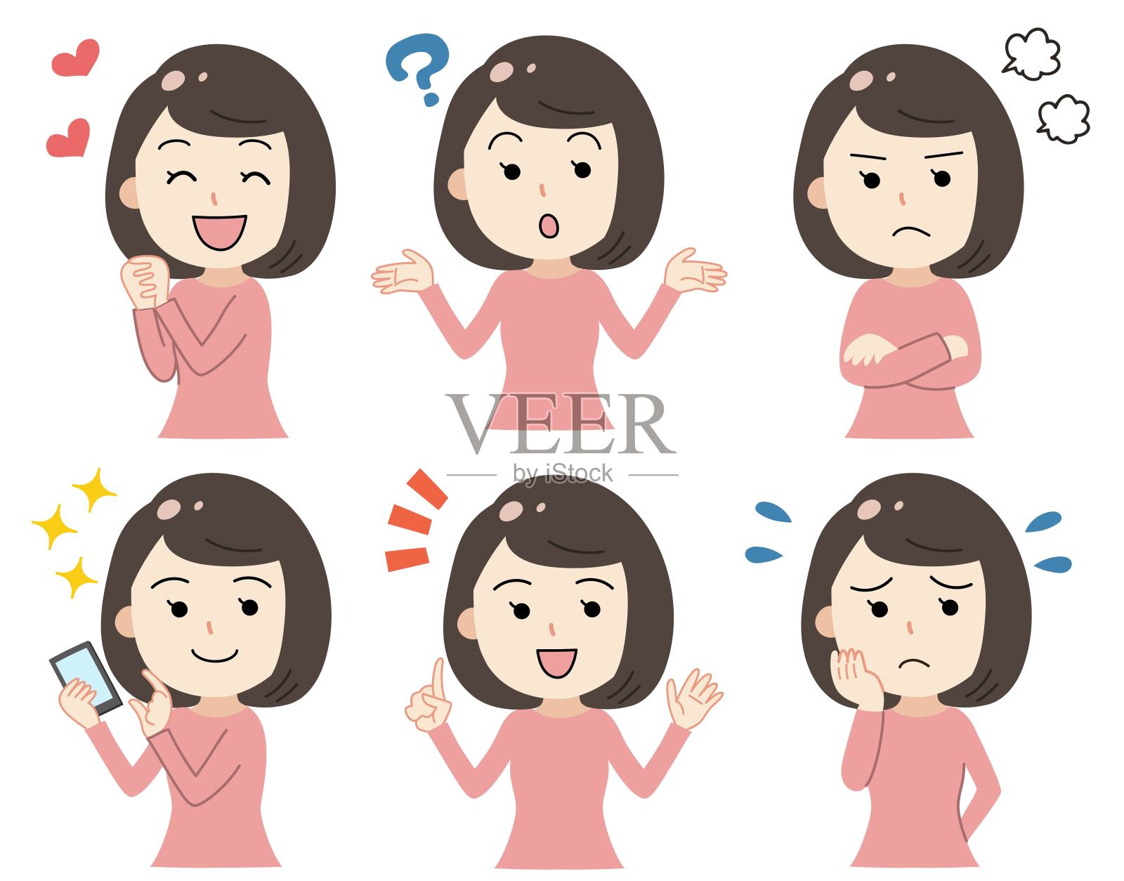 女性面部表情图标插画素材集插画图片素材