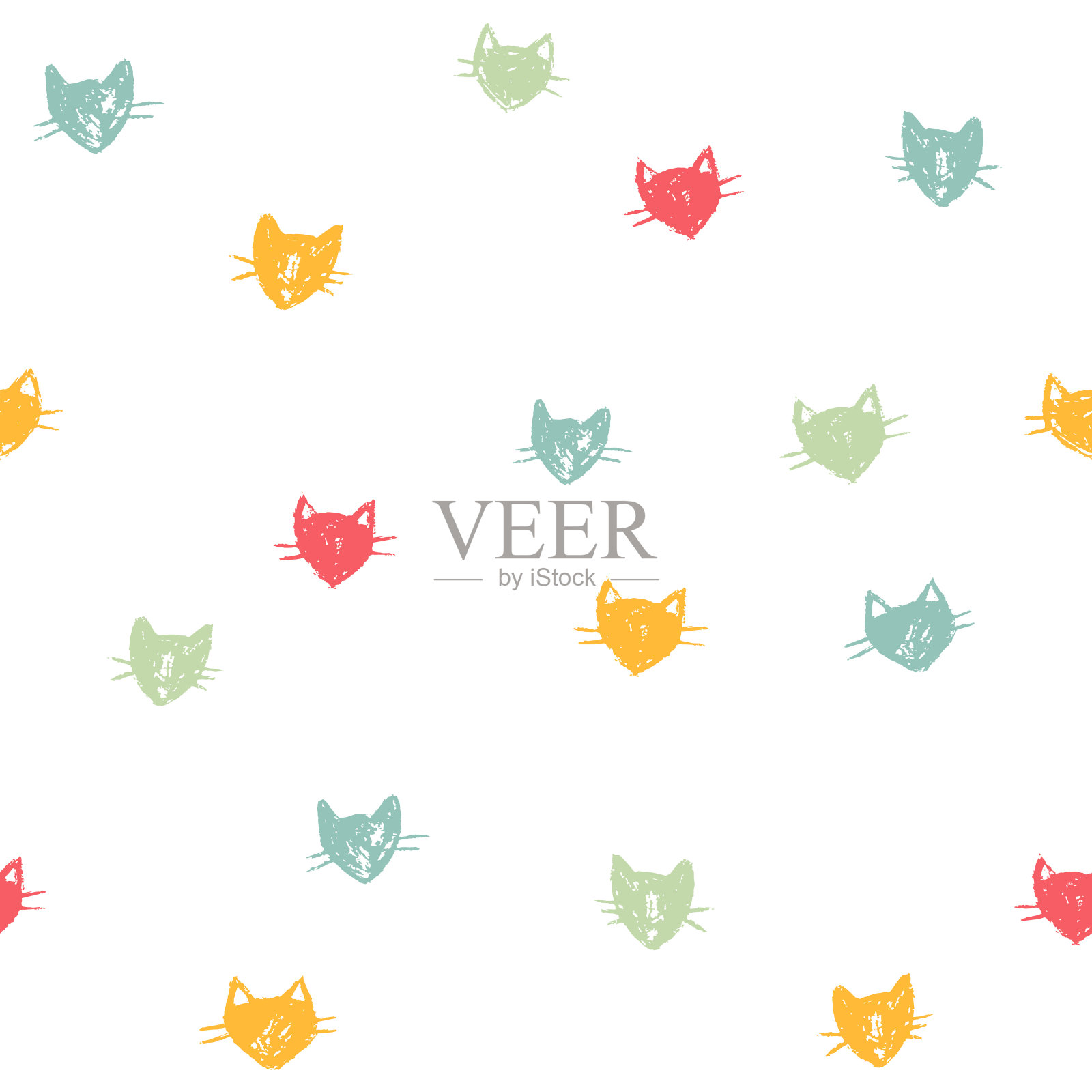 无缝图案与彩色猫插画图片素材