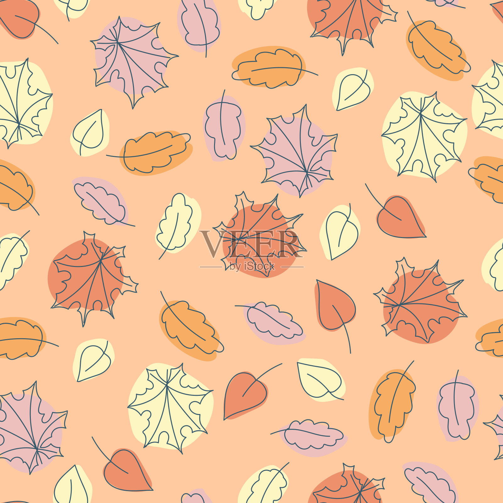 秋叶的无缝图案。秋天。秋天的森林。蔬菜打印。简单元素的图案矢量插图。插画图片素材