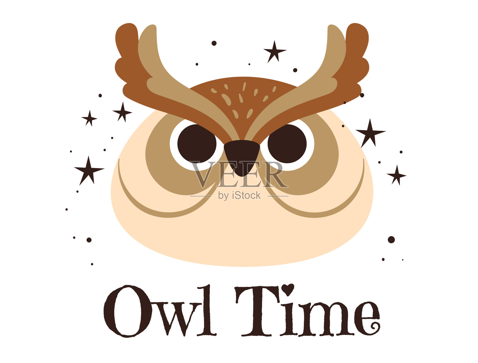 可爱的猫头鹰头鸟印刷封面艺术概念。矢量图形设计插图插画图片素材