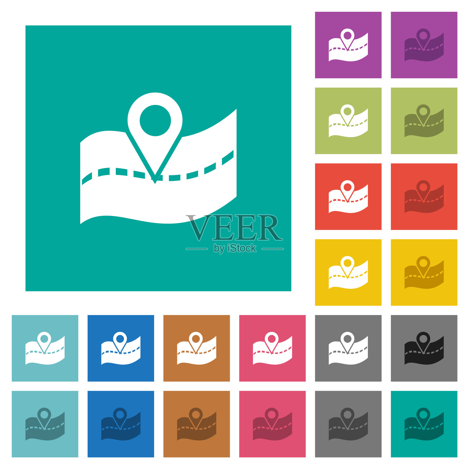 GPS道路定位方形平面多彩色图标图标素材