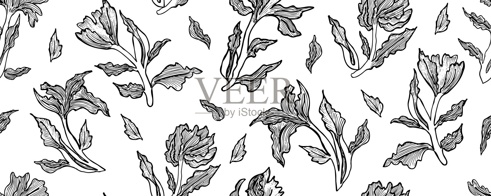 Сontemporary与盛开的海藻无缝图案。插画图片素材