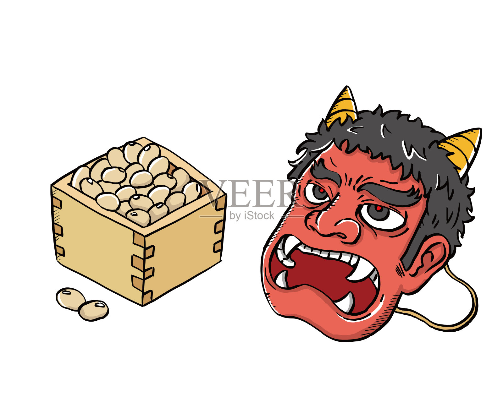 濑户豆和恶魔面具插画图片素材
