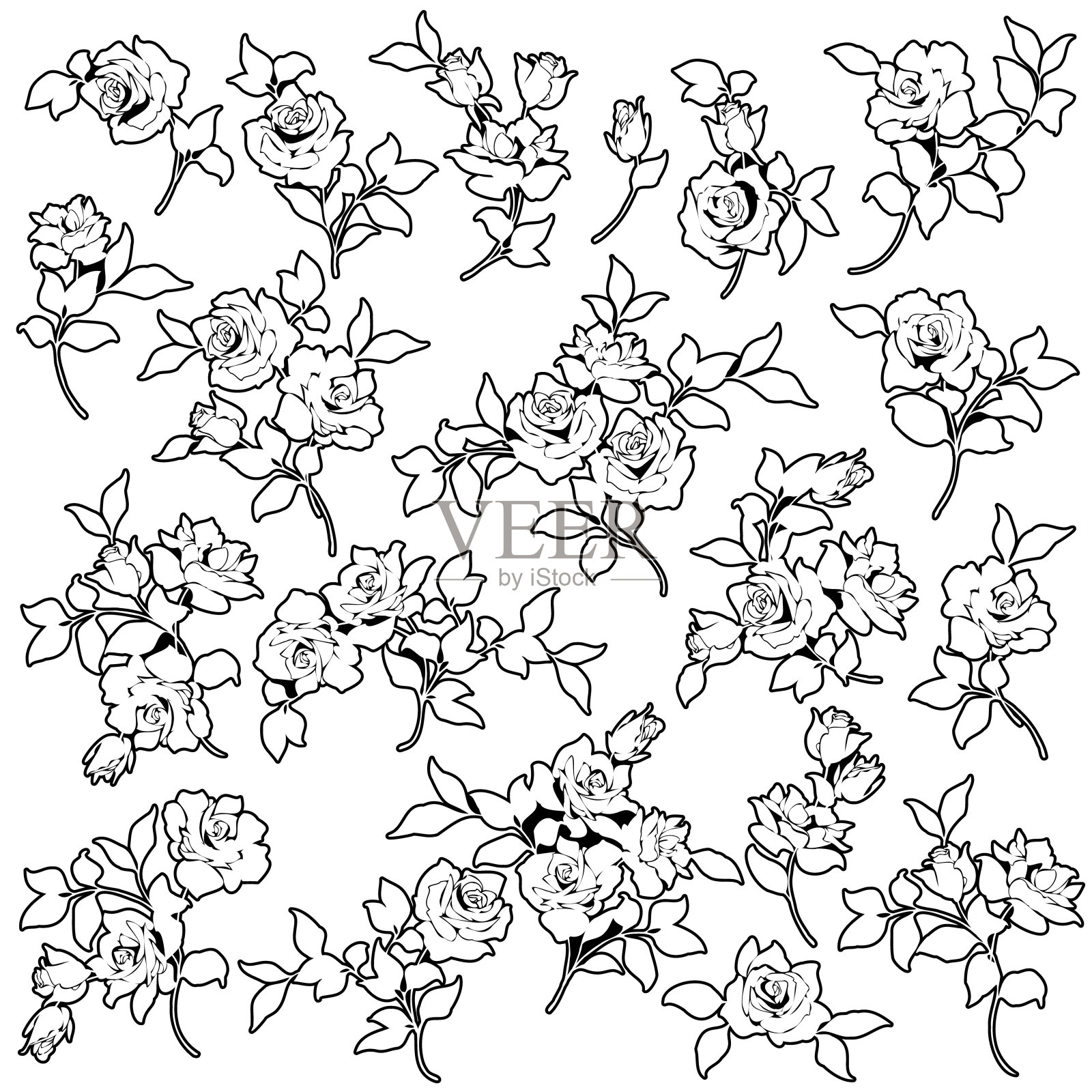 玫瑰材料的集合是纺织设计的理想选择，插画图片素材