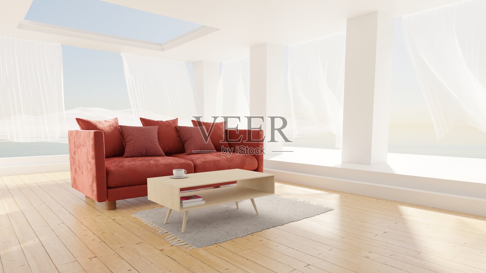 现代的房子在湖边，喜怒无常的山背景，3d渲染，3d插图照片摄影图片