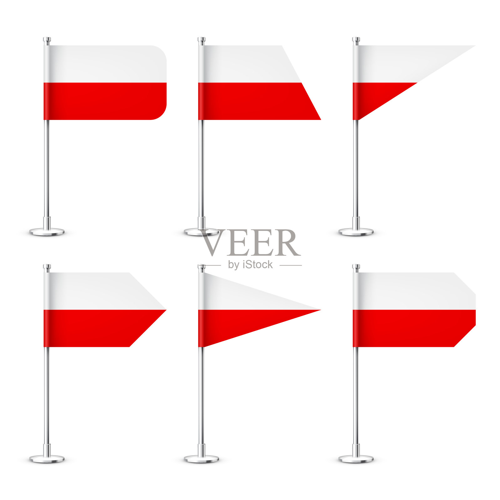 在铬钢杆上擦亮桌子上的旗子。来自波兰的纪念品。桌旗由纸或织物制成，有光泽的金属架。用于促销和广告的模型。矢量图插画图片素材