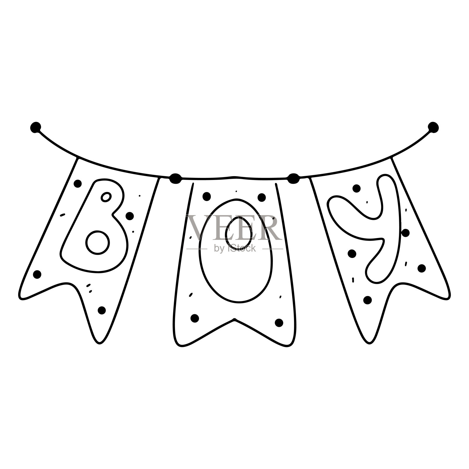 男孩花环为新生儿手绘涂鸦风格。矢量插图隔离在白色。着色页面。插画图片素材