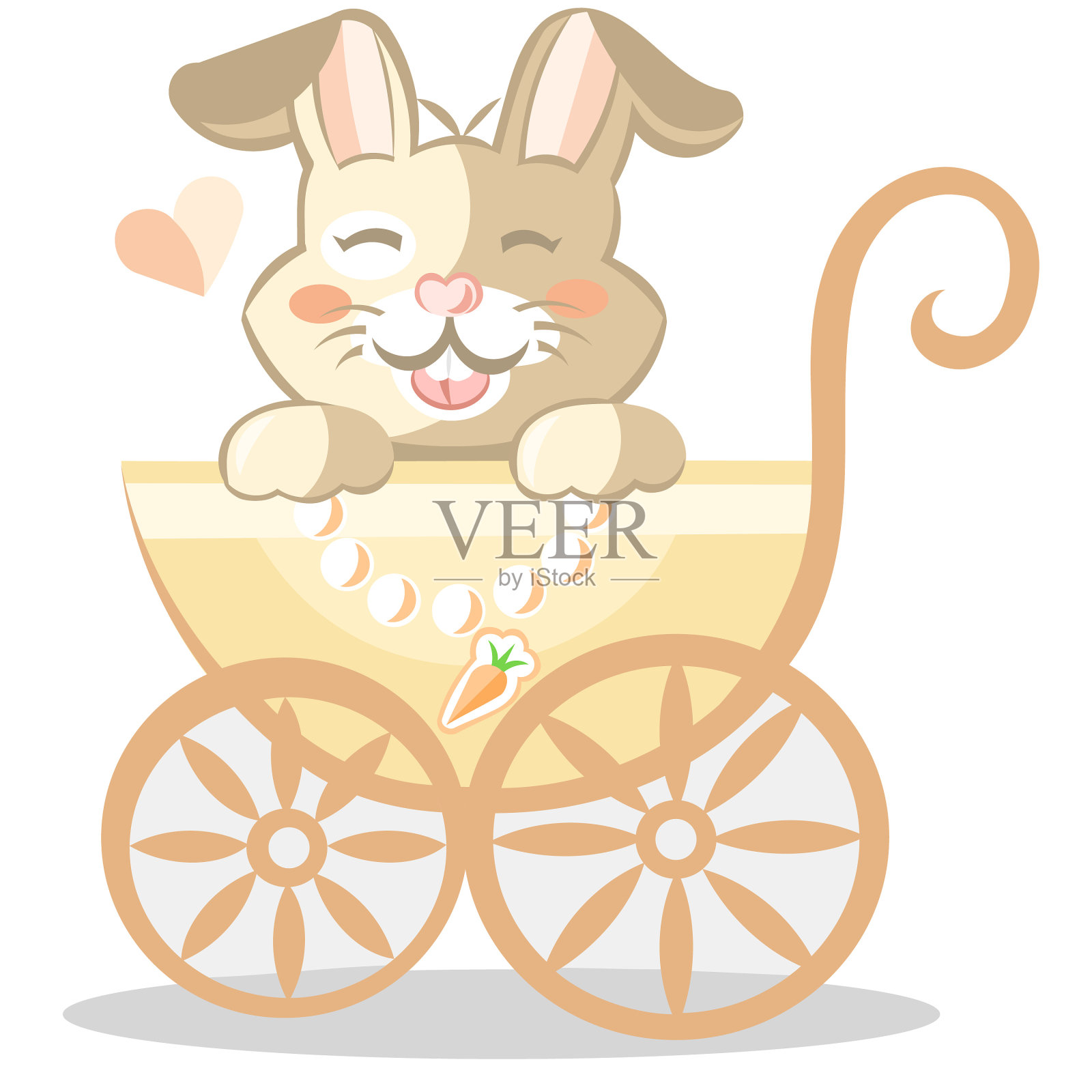 兔宝宝在黄色婴儿车矢量图像插画图片素材