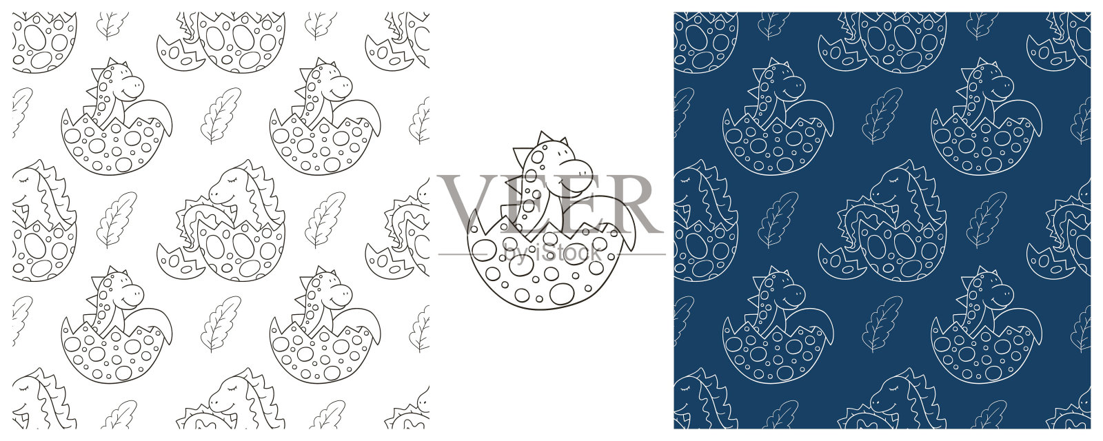 侏罗纪时期的恐龙着色集恐龙无缝图案插画图片素材