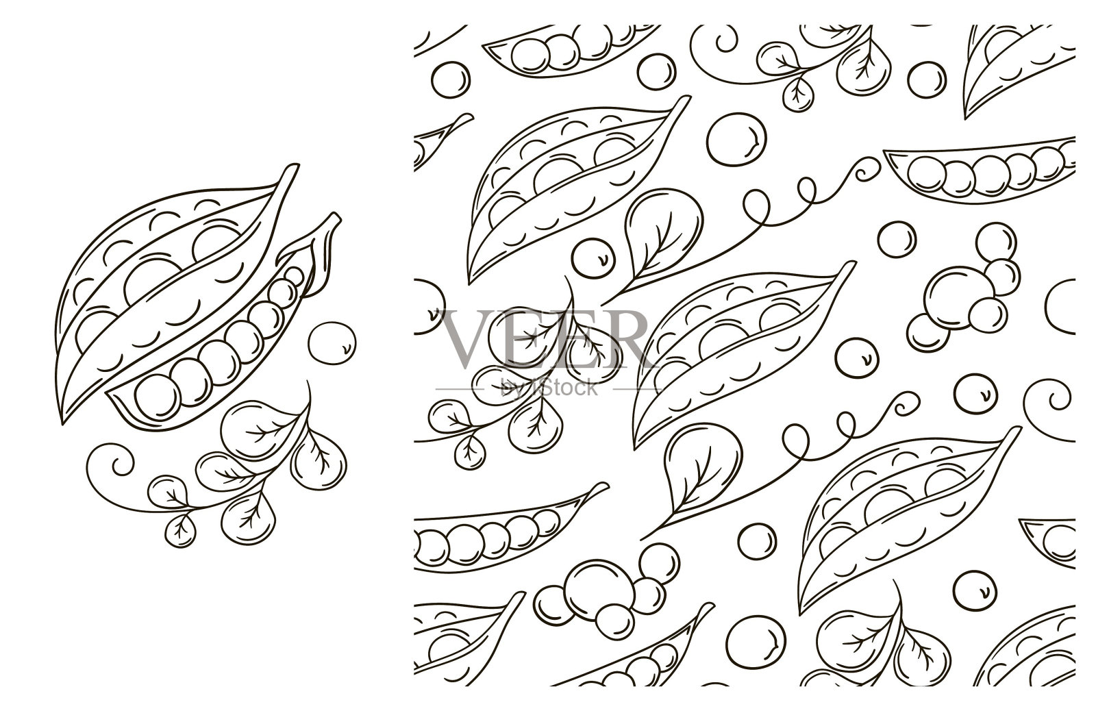 为厨房，餐厅或商店着色图案。设置在手绘风格插画图片素材