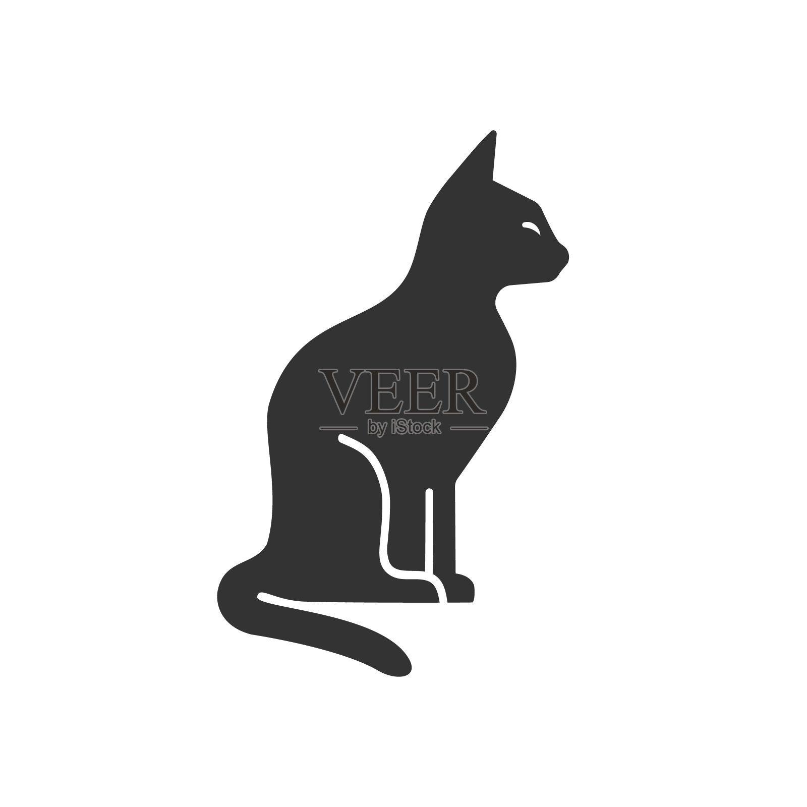 黑猫图标剪影。矢量猫剪影视图侧面复古标志，标志，徽章，标签模板复古设计元素。隔离在白色背景上插画图片素材