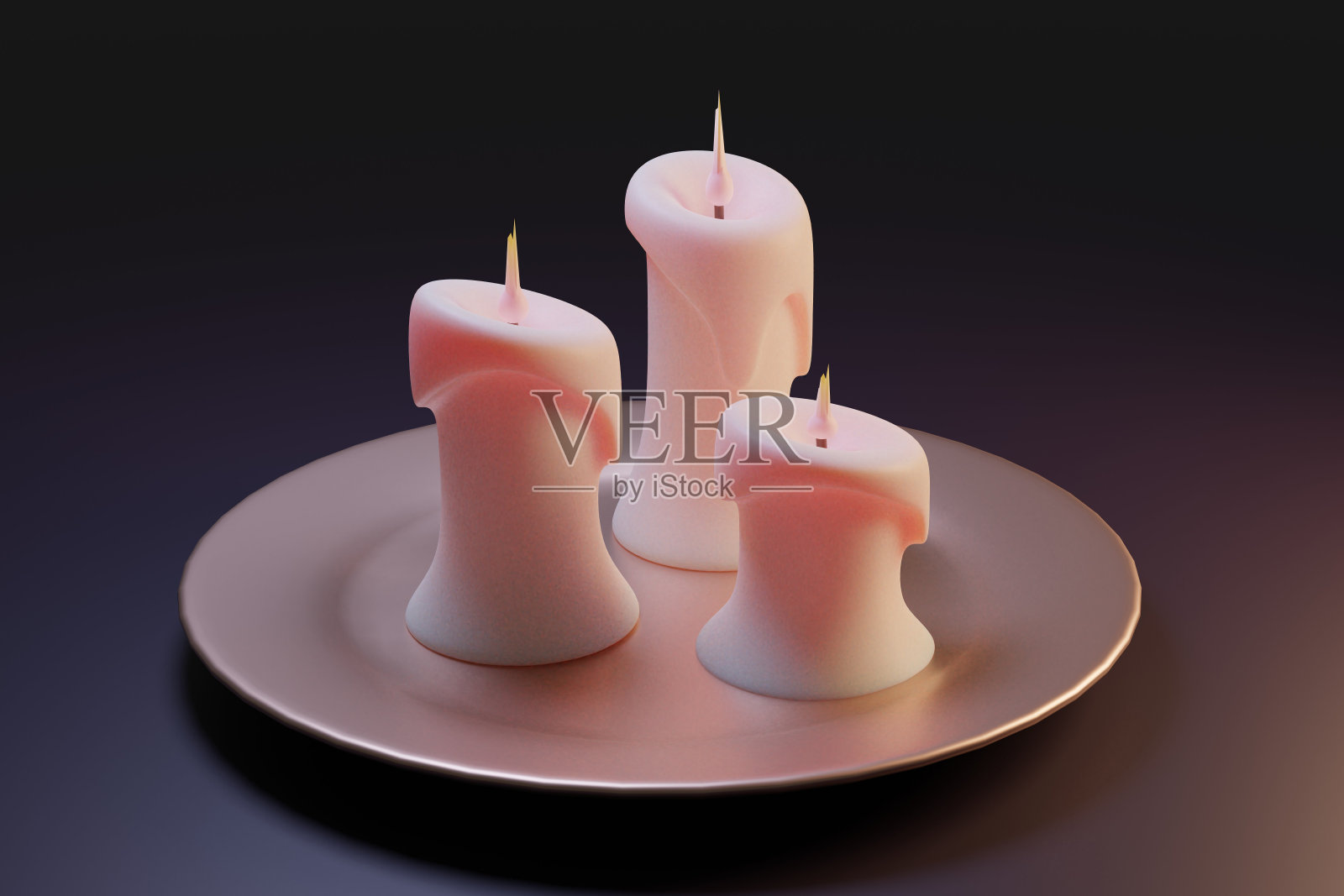 3d渲染现代圆形蜡烛火焰火焰光设置现实的矢量插图与金色闪光板照片摄影图片