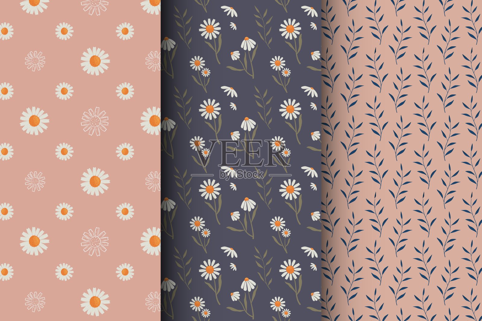 无缝图案与甘菊插图插画图片素材
