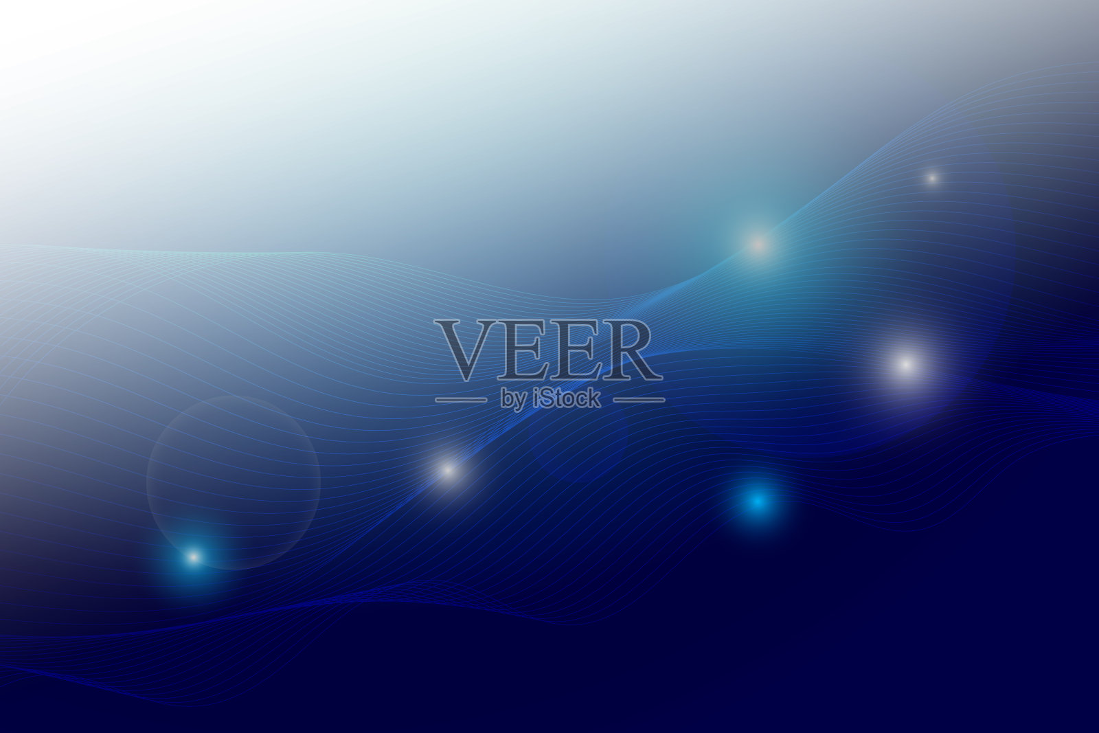 具有未来霓虹灯、波浪图案的抽象蓝白色背景，技术背景。矢量图。插画图片素材