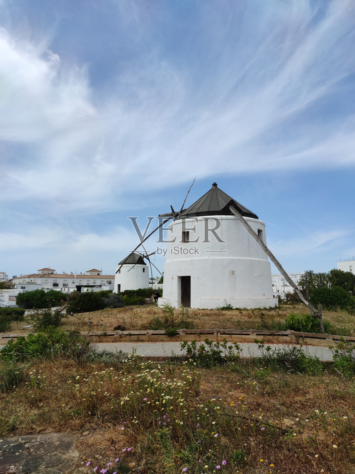 安达卢西亚弗朗特拉的风车在西班牙旅行照片摄影图片