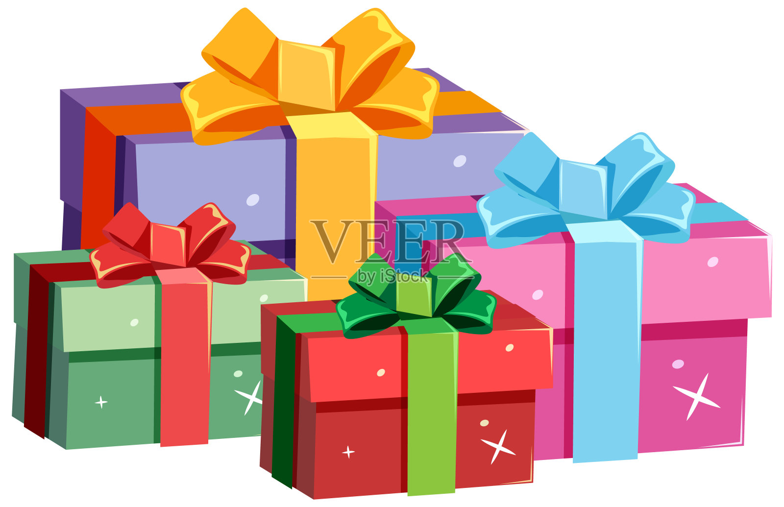一组白色背景的礼品盒插画图片素材