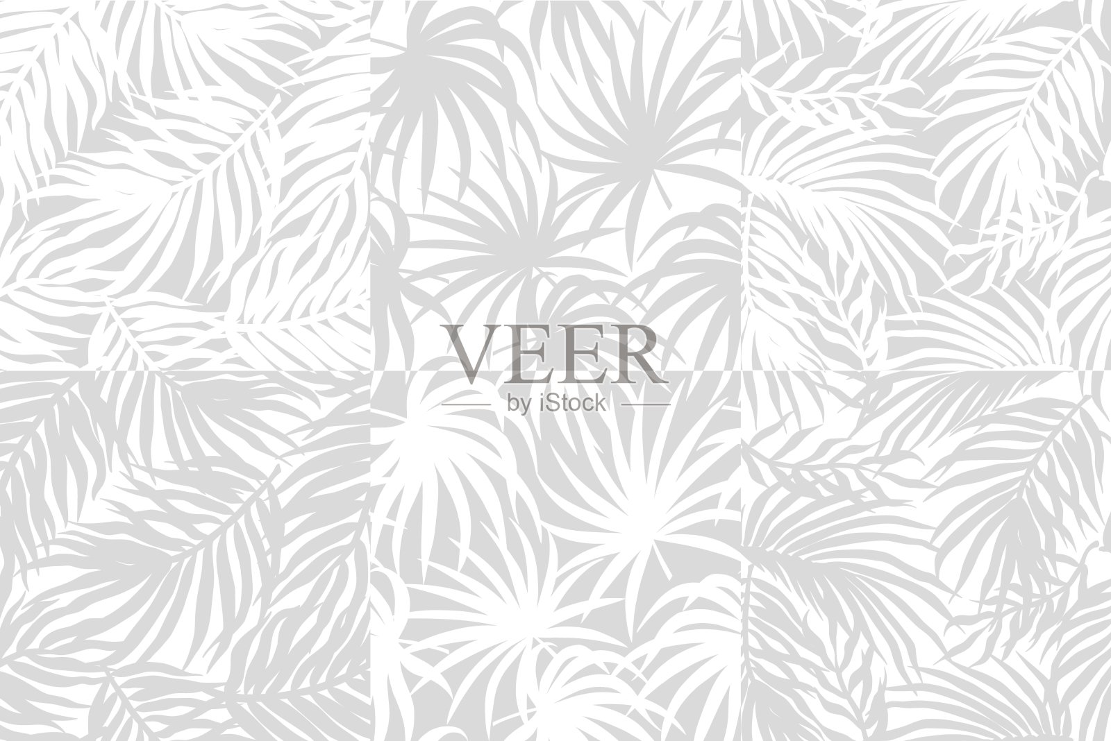 热带异国情调的树叶集或植物无缝图案的夏季背景和海滩壁纸插画图片素材