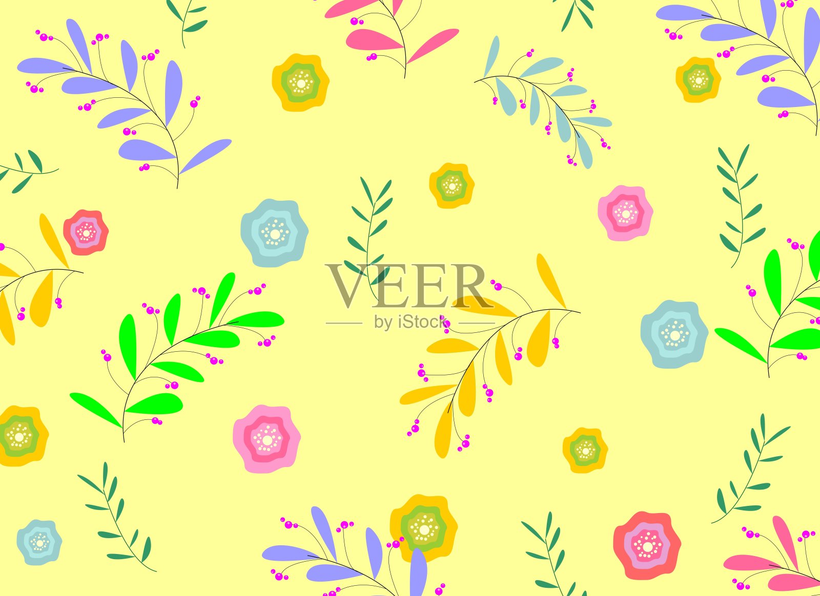 纹理矢量插图与花和五颜六色的叶子，印刷品，艺术品，秋天，图案。插画图片素材